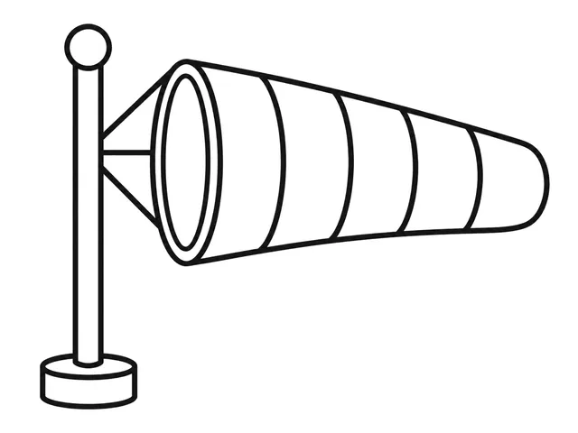 Windsock black-and-white printable coloring page for Toddler, simple windsock with a broad tube, pole, and clear tail