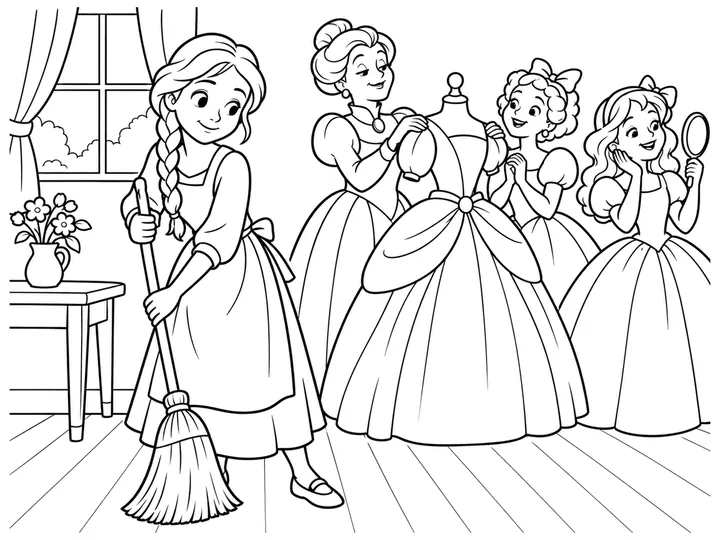 Cinderella coloring story preview