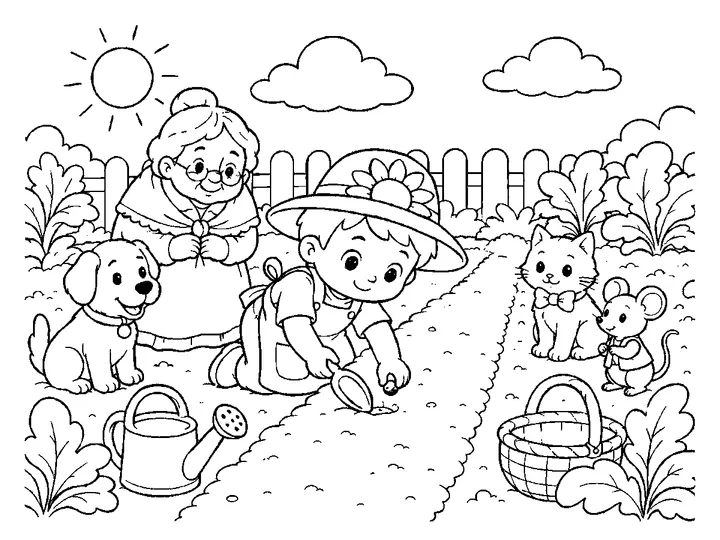 The Enormous Turnip story coloring page