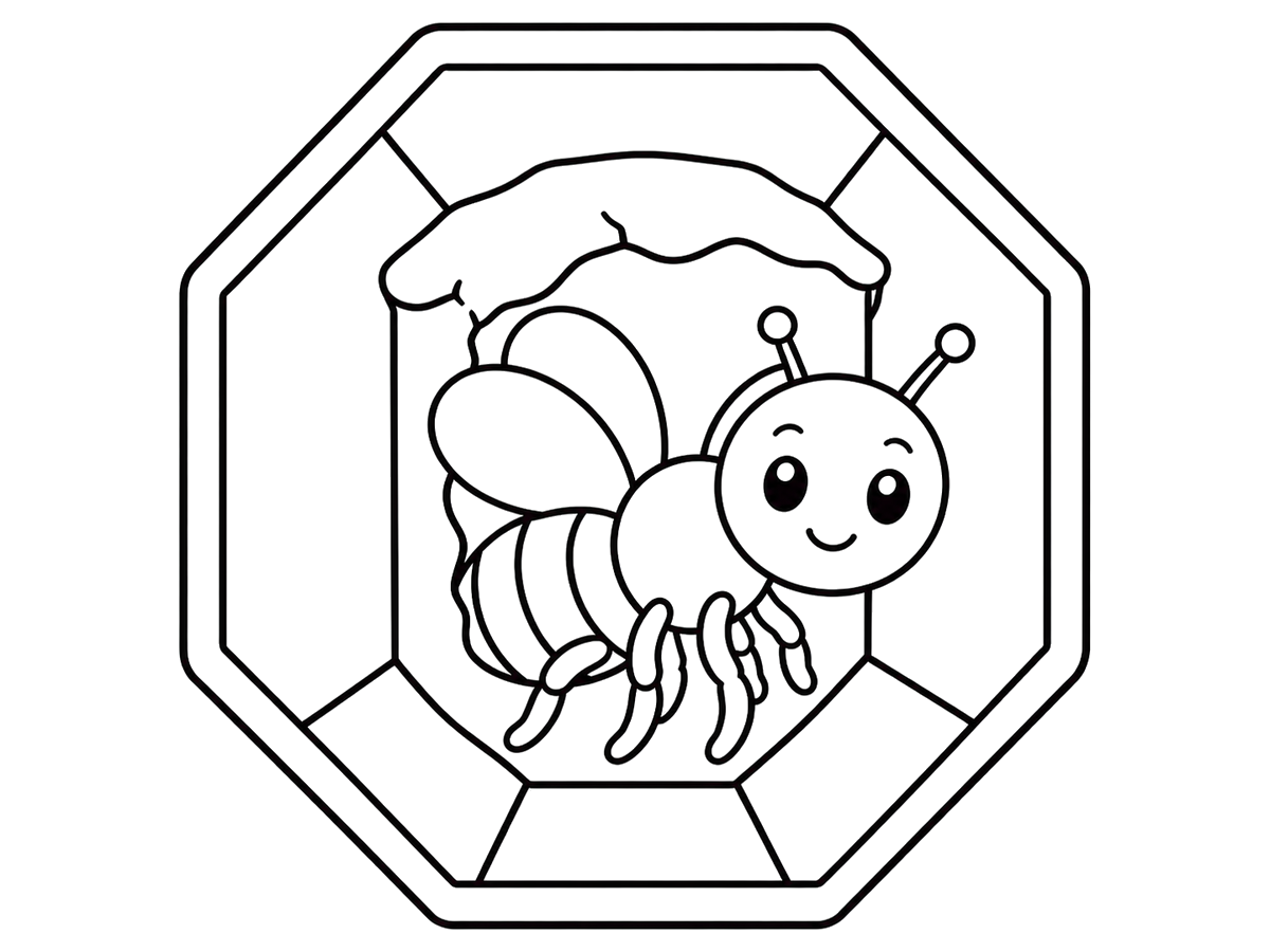 Honeybee emerging from honeycomb cell, printable coloring page