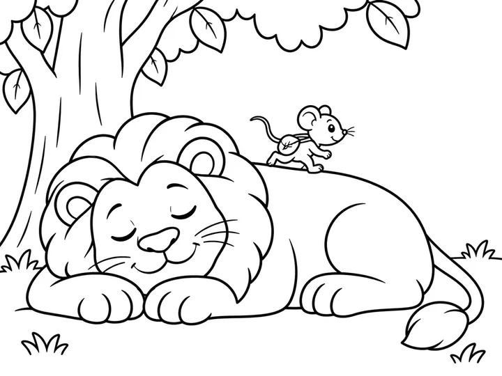 The Lion and the Mouse coloring story preview