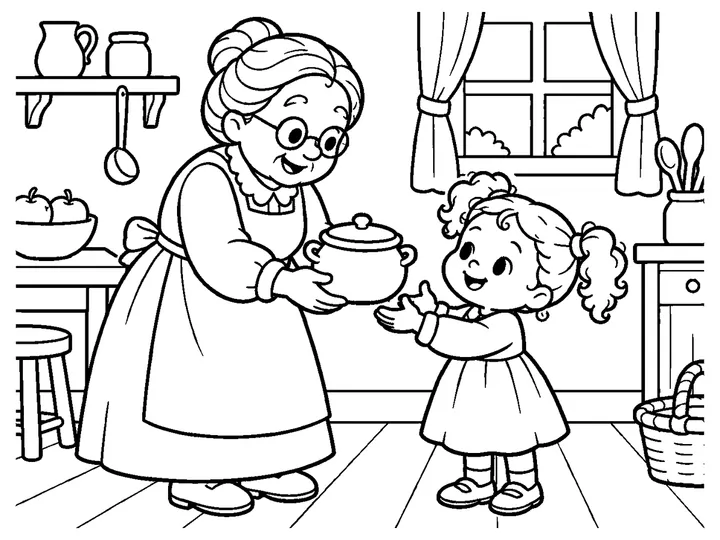 The Magic Porridge Pot story coloring page