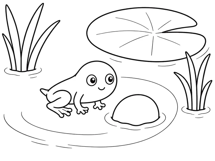 Froglet with a shrinking tail, printable coloring page
