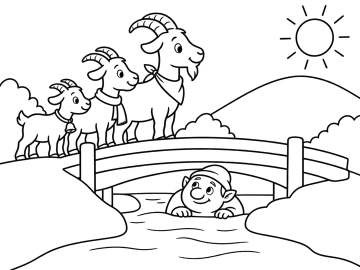 The Three Billy Goats Gruff story coloring page