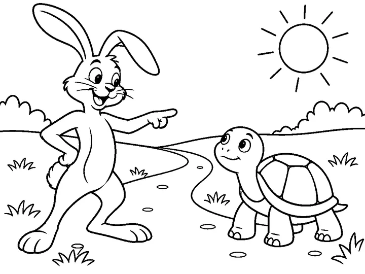 The Tortoise and the Hare coloring story preview