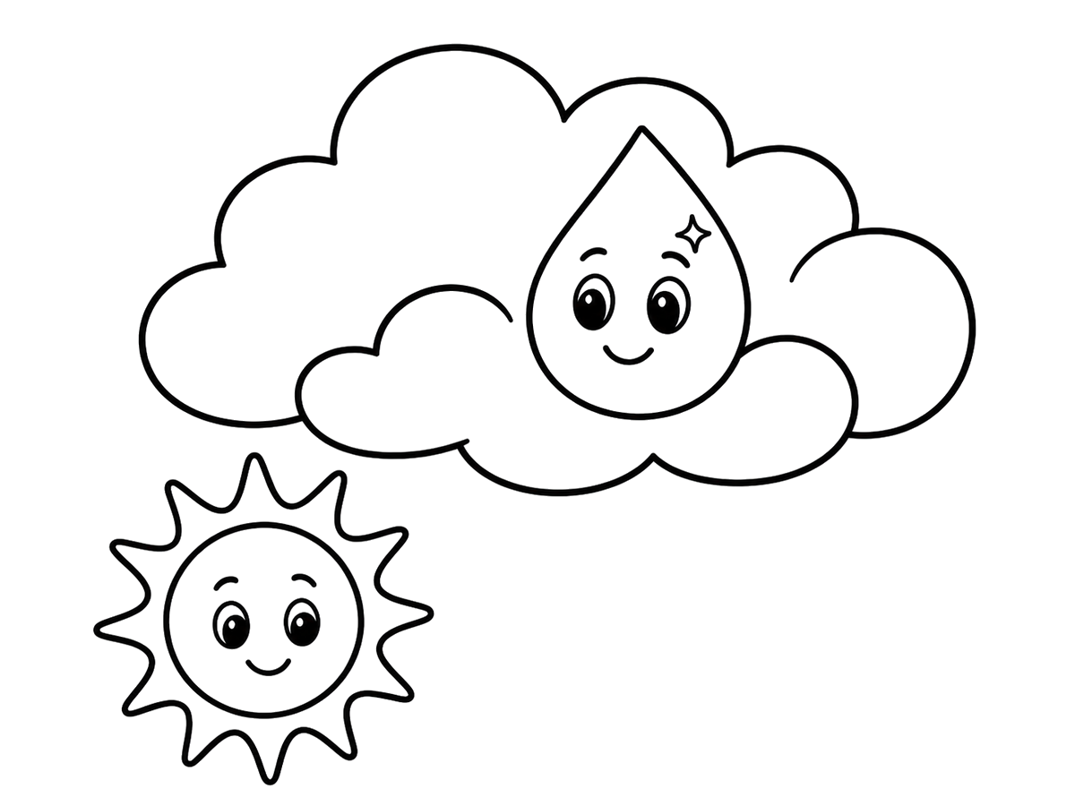 Water droplet joining a cloud in the sky, printable coloring page