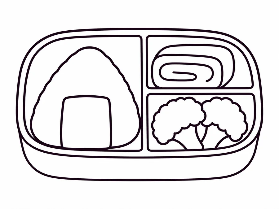 Bento Lunch Box coloring page with clear uncolored outlines
