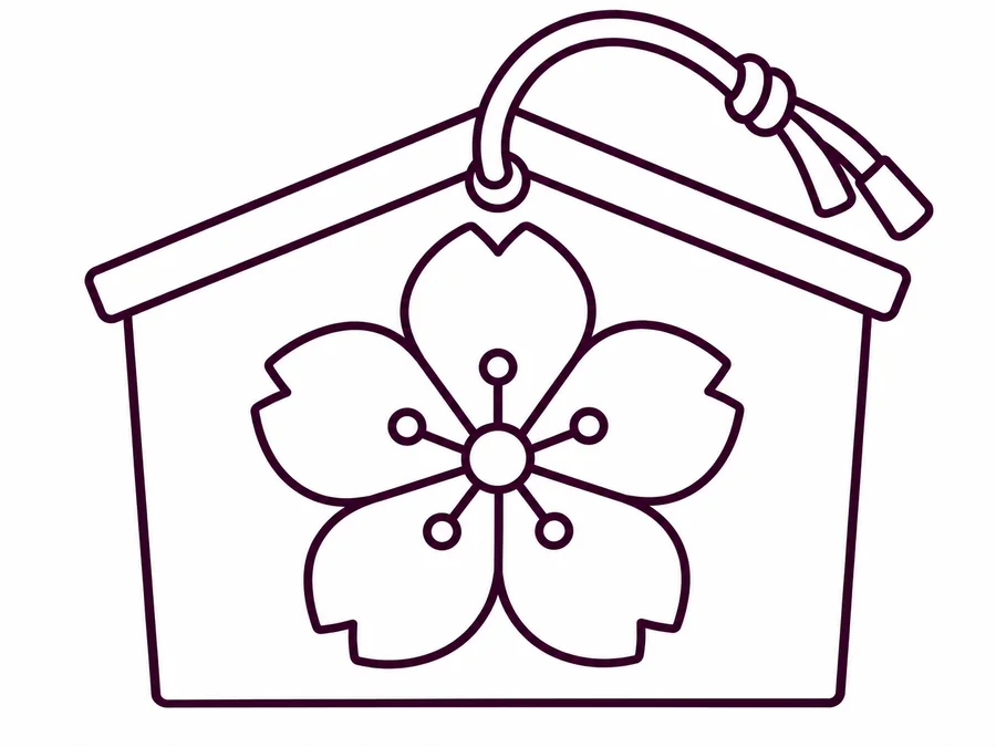 Shrine Wish Plaque coloring page with clear uncolored outlines