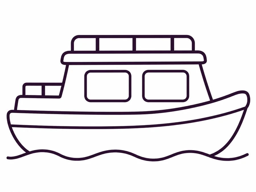 Island Ferry coloring page with clear uncolored outlines