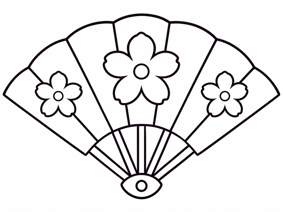 Festival Fan coloring page with clear uncolored outlines