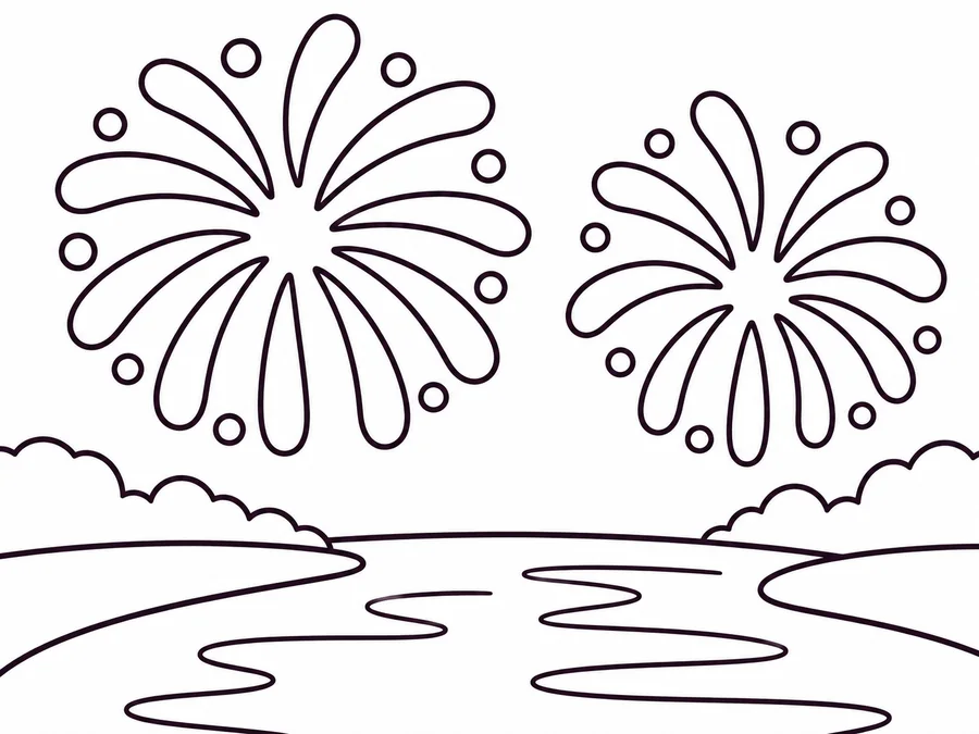 Summer Fireworks coloring page with clear uncolored outlines