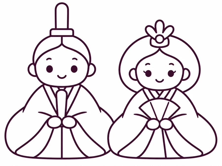 Hinamatsuri Dolls coloring page with clear uncolored outlines