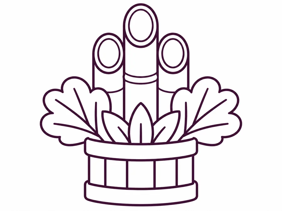 New Year Kadomatsu coloring page with clear uncolored outlines
