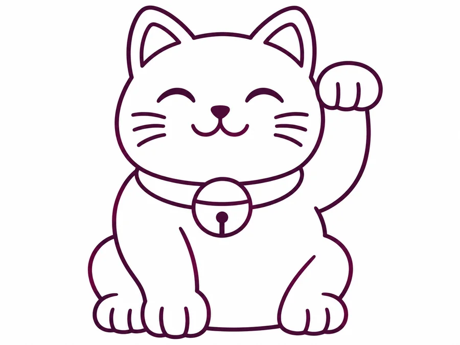 Lucky Cat coloring page with clear uncolored outlines
