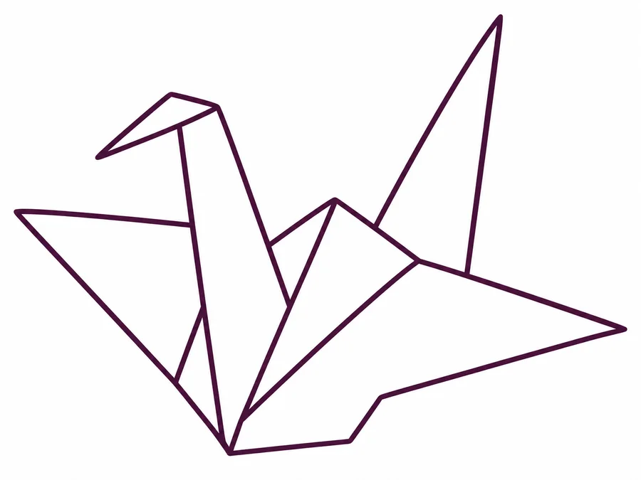 Origami Crane coloring page with clear uncolored outlines
