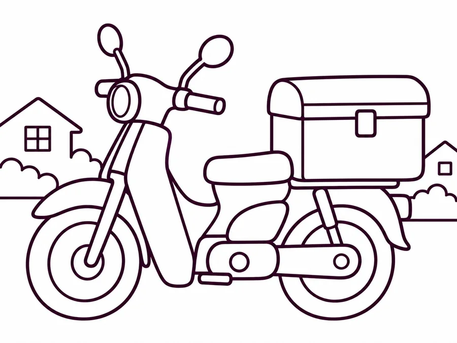 Mail Delivery Motorbike coloring page with clear uncolored outlines