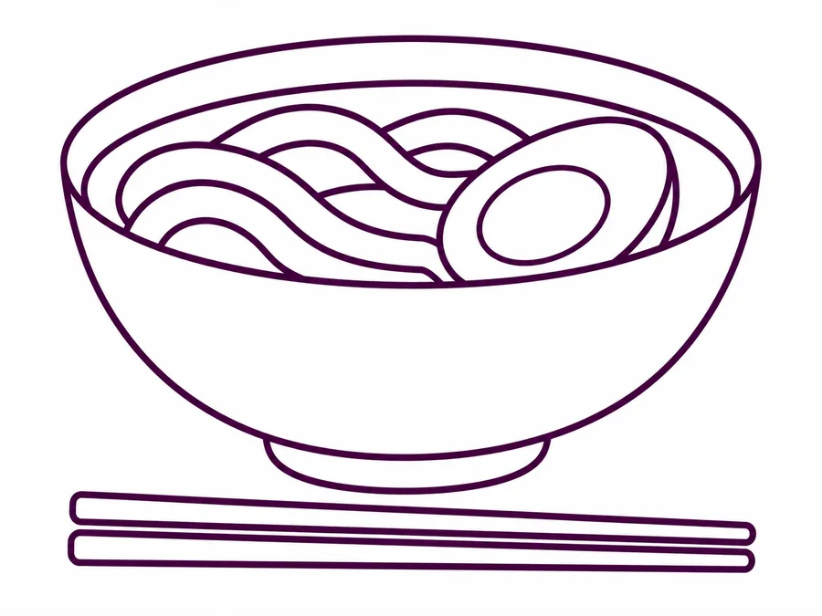 Ramen Bowl coloring page with clear uncolored outlines