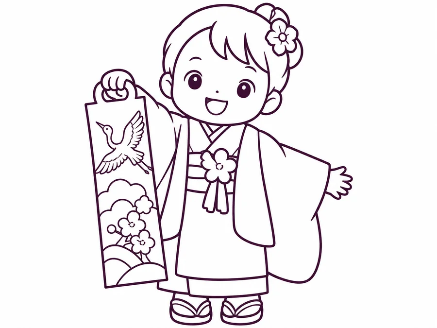 Shichi-Go-San coloring page with clear uncolored outlines