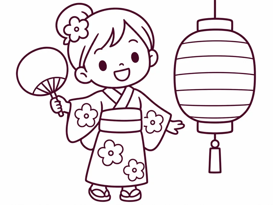 Summer Festival coloring page with clear uncolored outlines