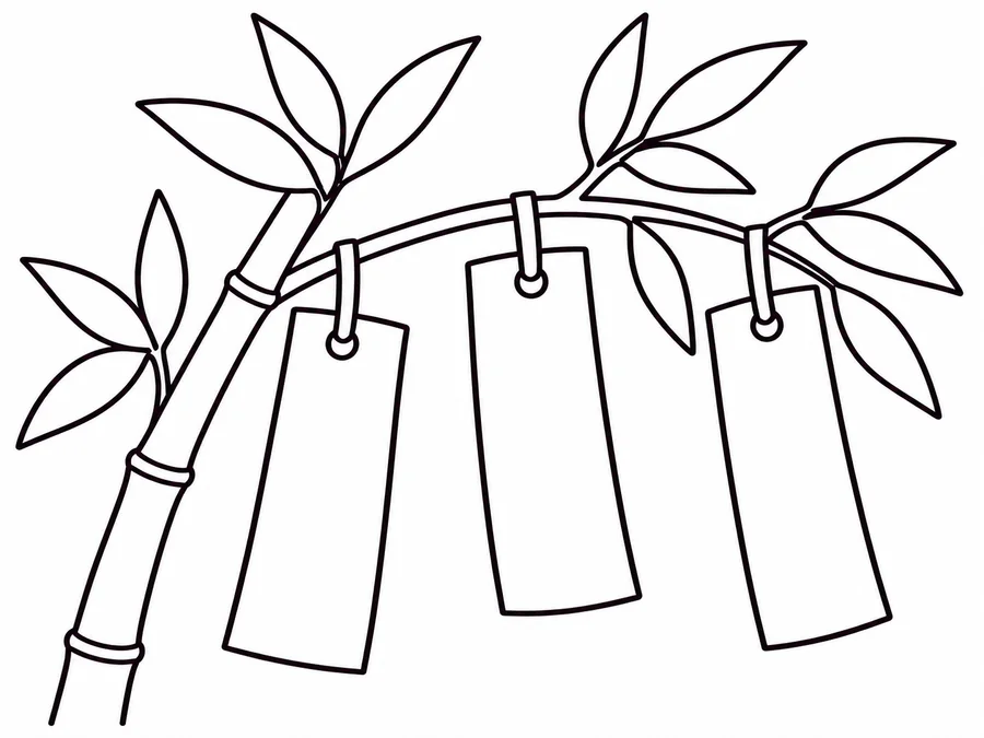 Tanabata Bamboo coloring page with clear uncolored outlines