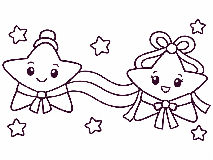 Tanabata Stars coloring page with clear uncolored outlines