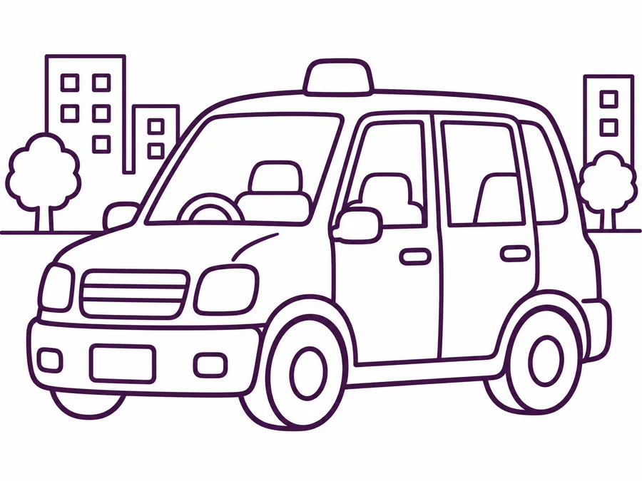 City Taxi coloring page with clear uncolored outlines