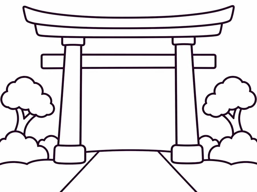 Torii Gate coloring page with clear uncolored outlines