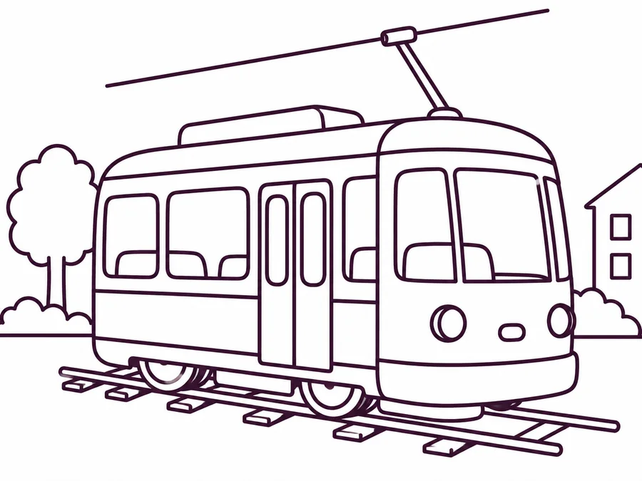 Street Tram coloring page with clear uncolored outlines
