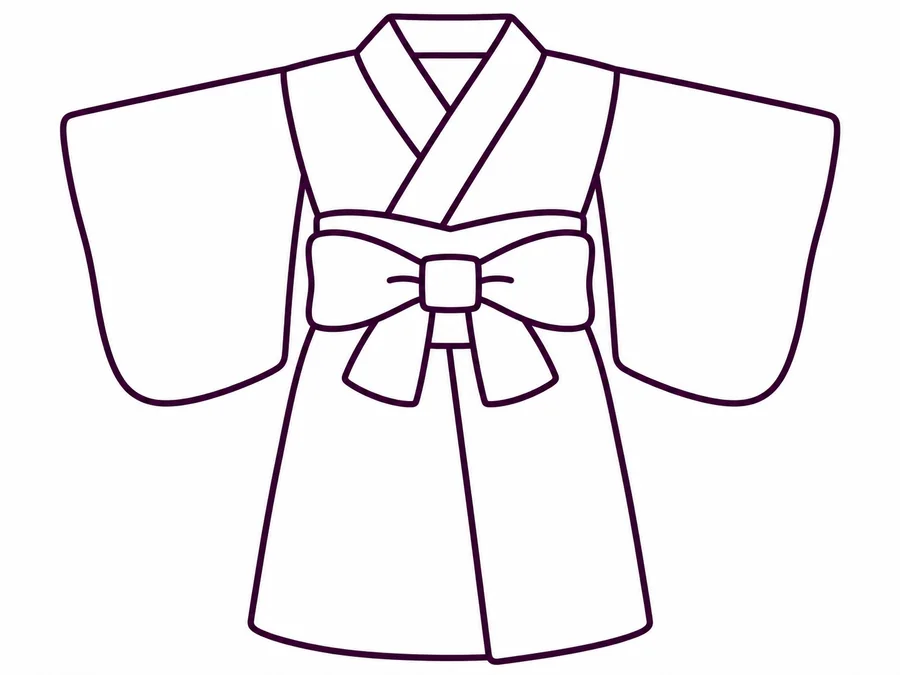 Summer Yukata coloring page with clear uncolored outlines