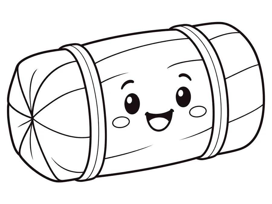Cylindrical bánh tét rice cake coloring page with clear uncolored outlines