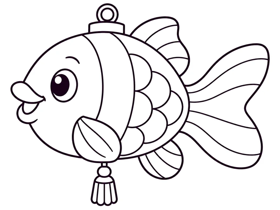 Carp lantern coloring page with clear uncolored outlines