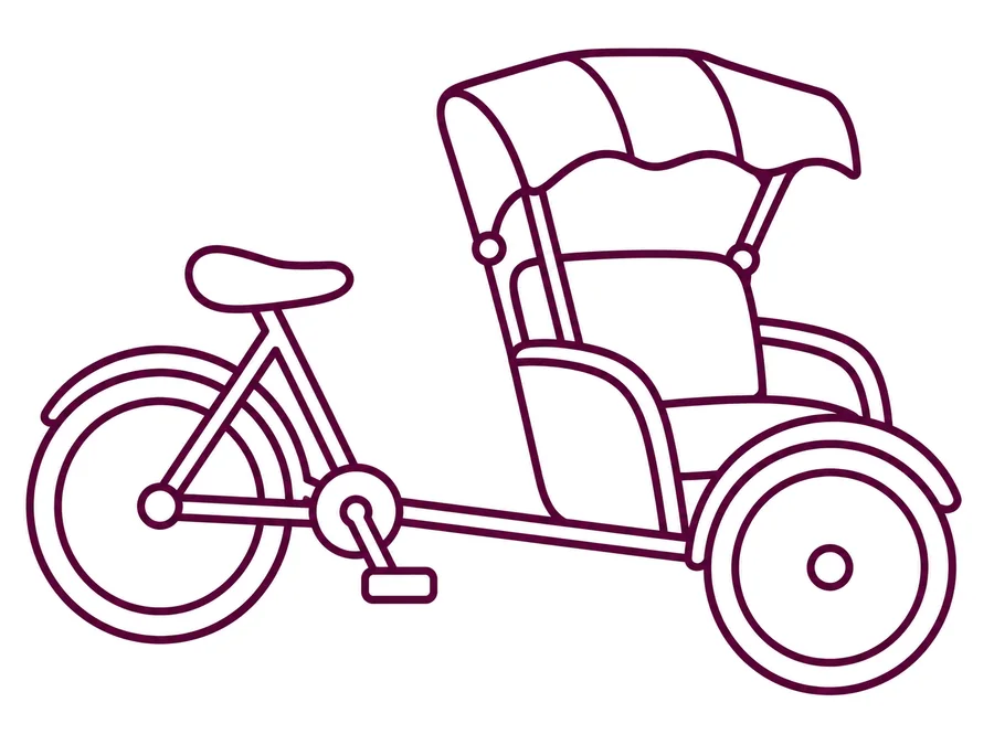 Vietnamese cyclo pedicab coloring page with clear uncolored outlines
