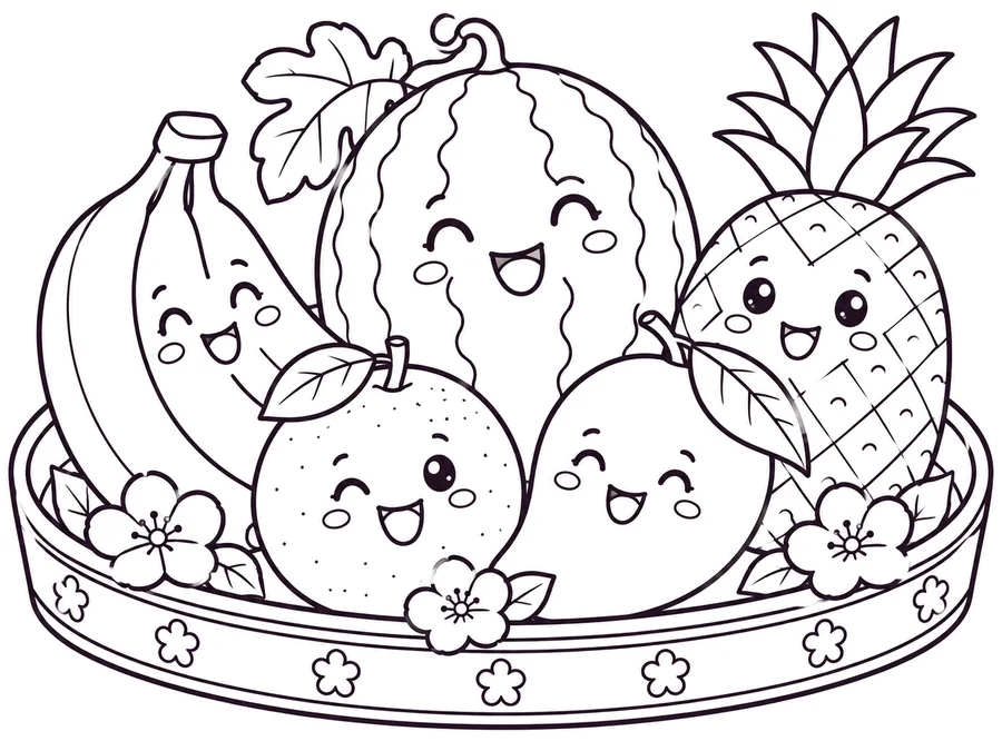 Tết five-fruit tray coloring page with clear uncolored outlines