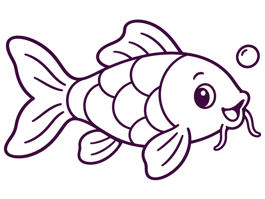 Happy carp coloring page with clear uncolored outlines