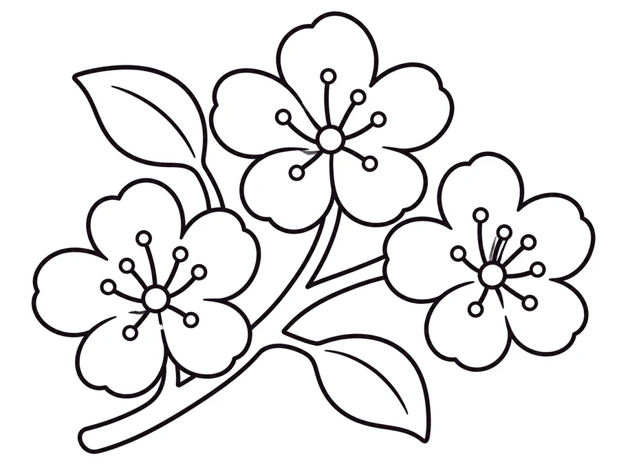 Yellow mai blossom branch coloring page with clear uncolored outlines