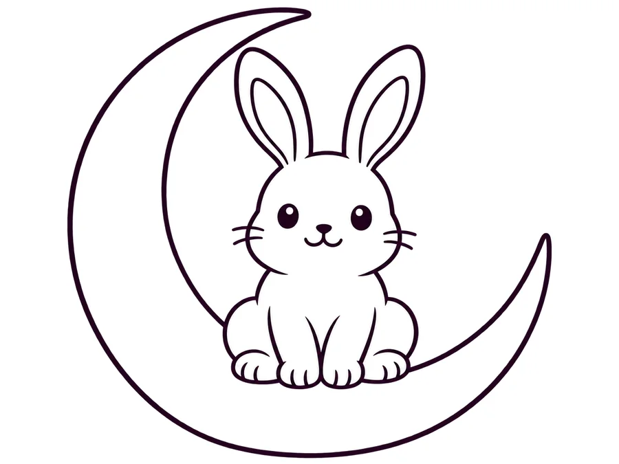 Jade rabbit watching the moon coloring page with clear uncolored outlines