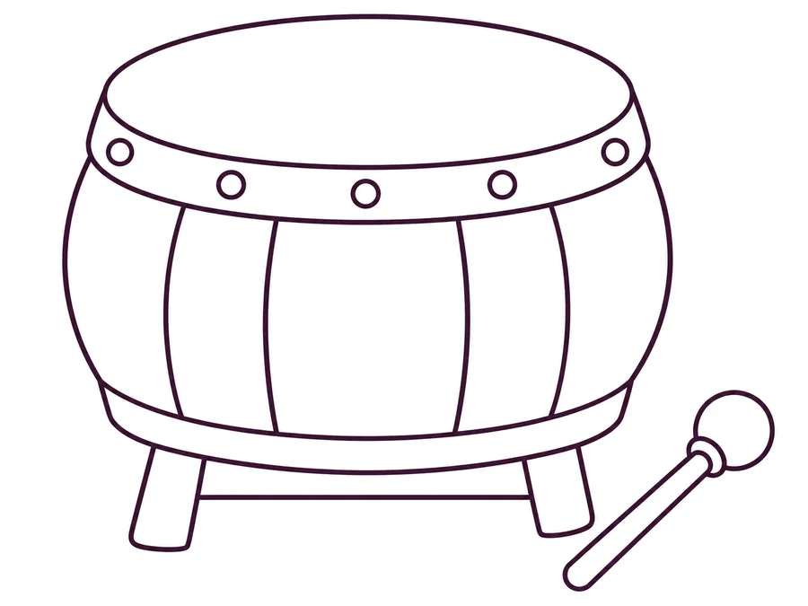 Lion dance drum coloring page with clear uncolored outlines