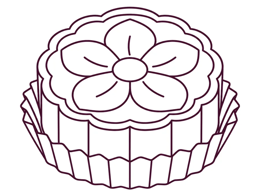 Mid-Autumn mooncake coloring page with clear uncolored outlines