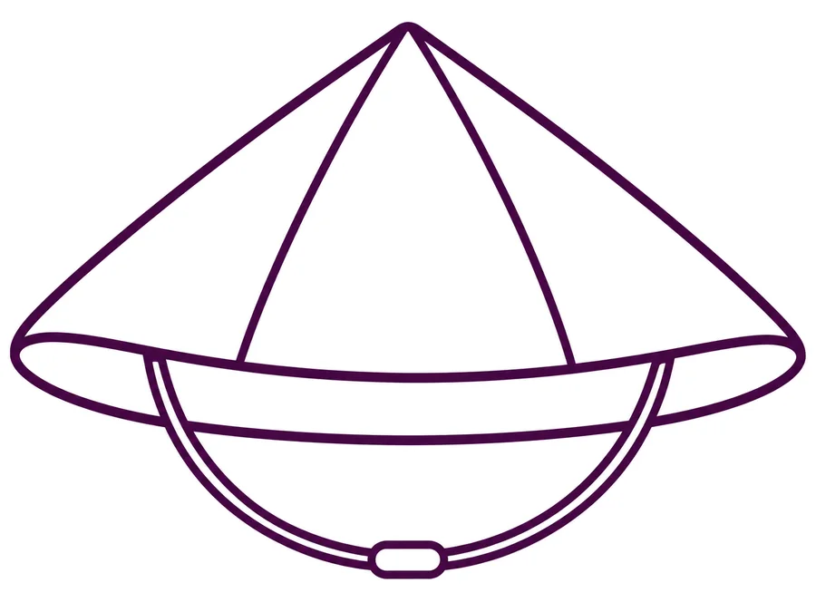 Vietnamese conical hat coloring page with clear uncolored outlines