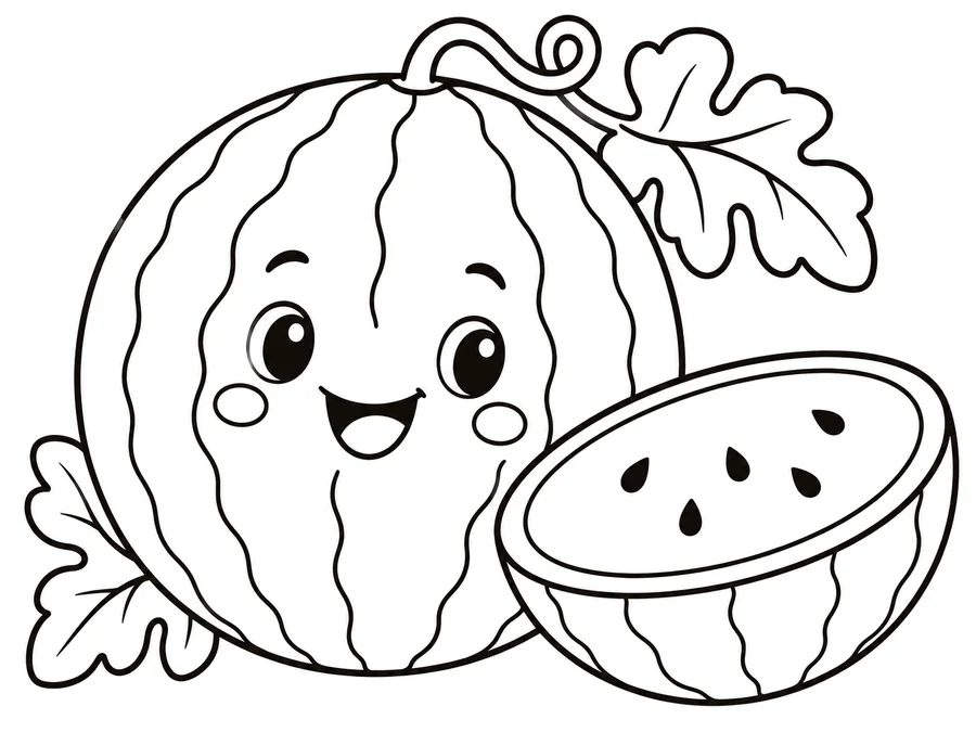 Tết watermelon coloring page with clear uncolored outlines